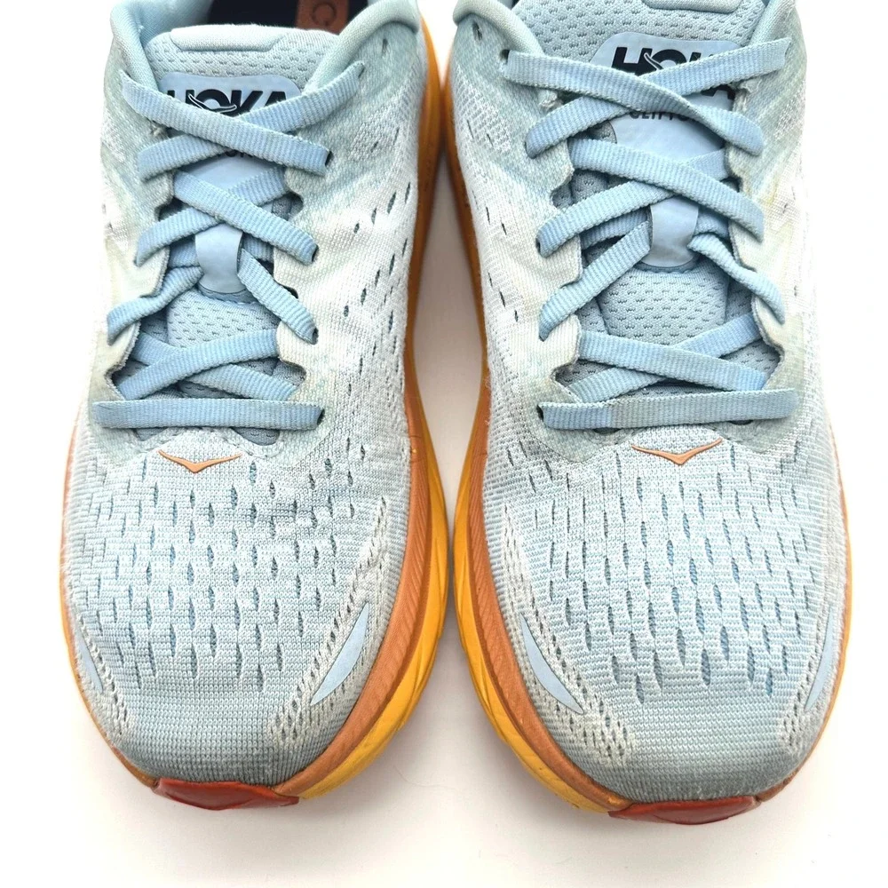 Hoka One One Clifton 8 Summer Song/Ice Flow Women Running Shoes Blue Orange 8.5